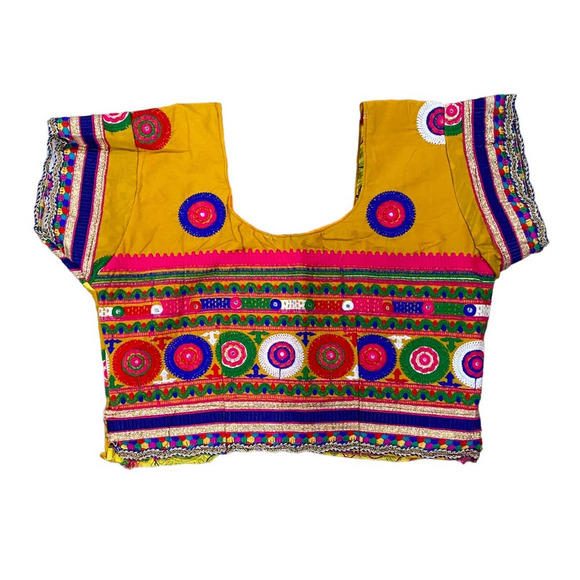 Women's Yellow & Pink Circle Design Indian Chanya Choli (M/L) - Picture 3 of 15